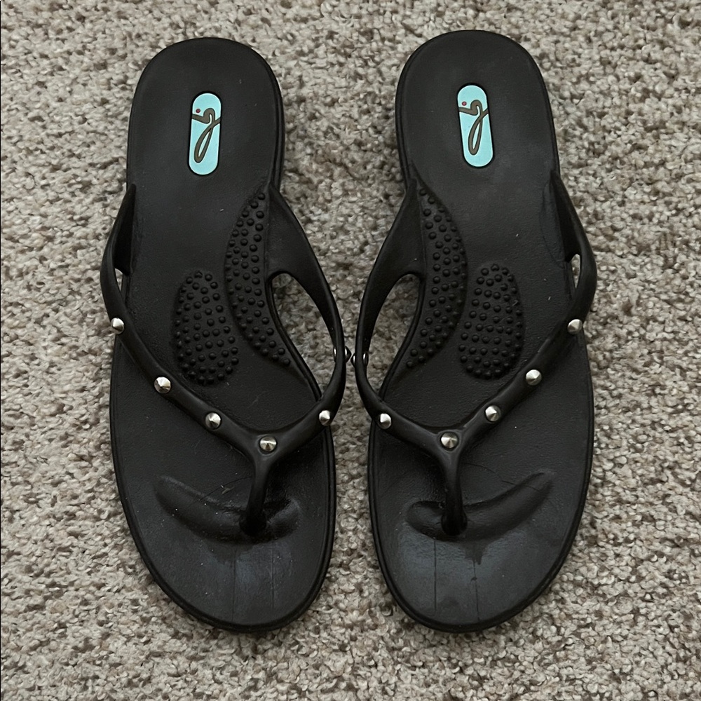 OKA b. Black Sandals with Silver Accents